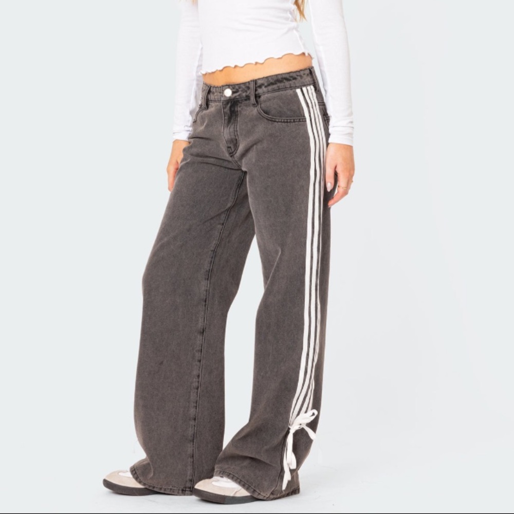 Edikted Black Wide Leg Jeans with White Stripes